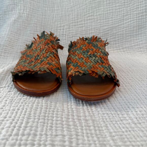 Allan K Sandals Size 39 Hope Multi Leather Woven Fringe Slingback Flats - Picture 5 of 11